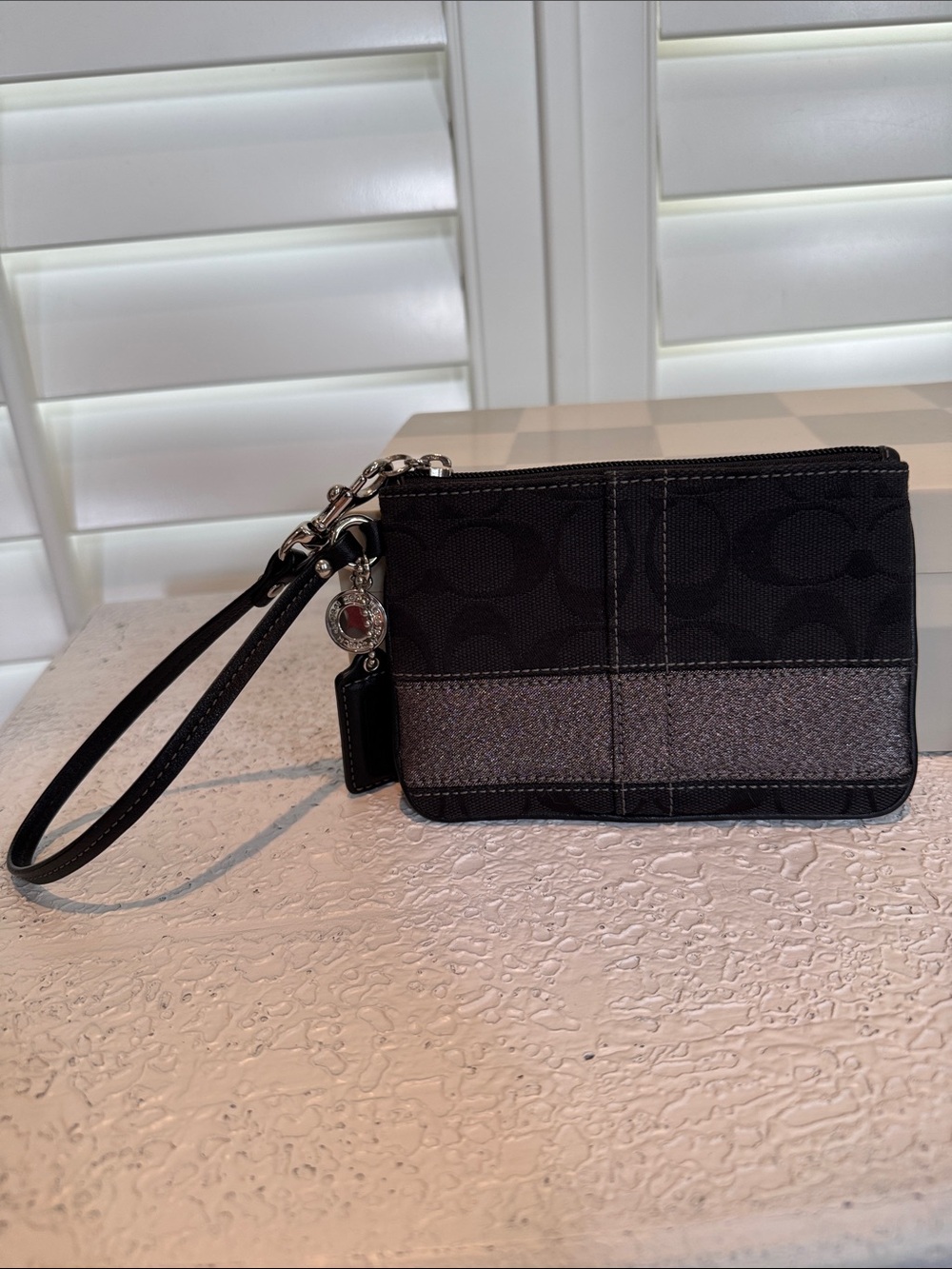 Coach Legacy 2008 Black Wristlet with Metallic Accent Stripe